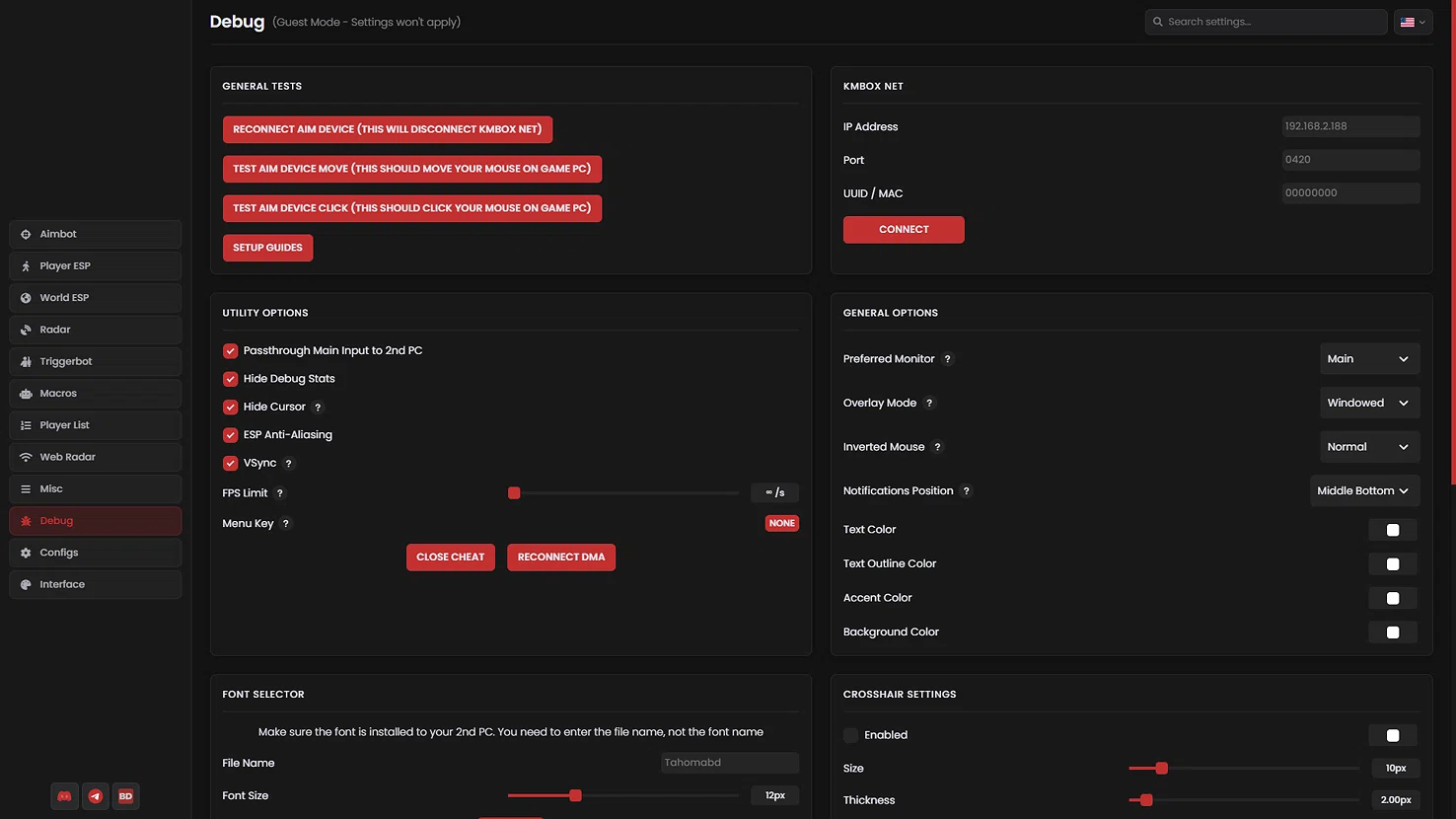 Blurred Fortnite application interface — Debug & System Settings