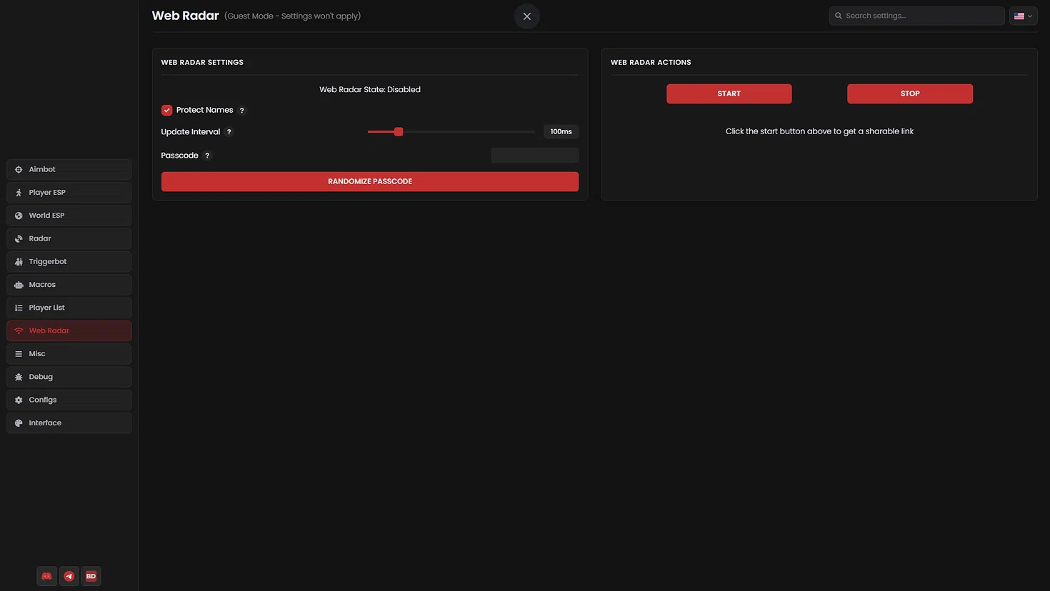 Blurred Fortnite application interface — Web Radar