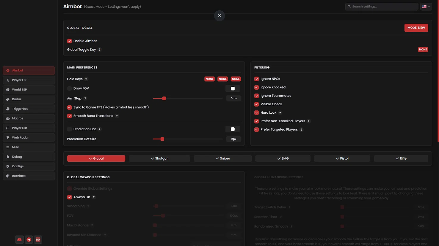 Blurred Fortnite application interface — Aimbot Configuration